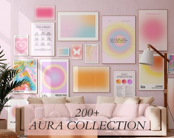MEGA BUNDLE di poster Aura, oltre 200 stampe, gradiente Aura Y2k, poster sulla salute mentale, poster di affermazione, poster psichedelico, arte della parete spirituale
