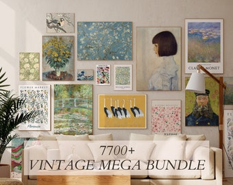 Set da parete con 7700 gallerie, MEGA BUNDLE MIX, arte da parete vintage, poster di tendenza, set da parete eclettico, arte giapponese, arredamento massimalista.
