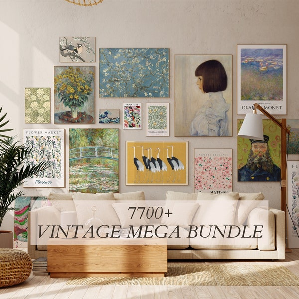 Wall Art Set with 7700 Galleries, MEGA BUNDLE MIX, Vintage Wall Art, Trendy Posters, Eclectic Wall Art Set, Japanese Art, Maximalist Decor.