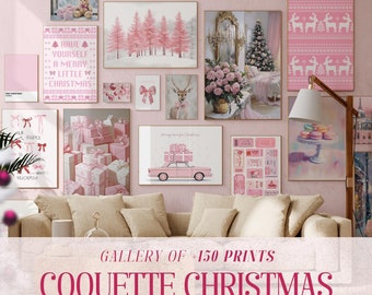 Vintage Pink Christmas Print Set, Winter Gallery Wall (Digital Download)