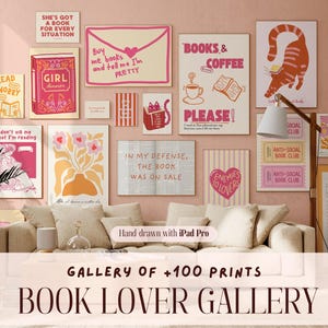 Set di 100 stampe da parete per amanti dei libri, citazioni di libri stampabili, decorazioni per angoli lettura accoglienti, stampe, citazioni estetiche letterarie divertenti, atmosfere da bibliotecari
