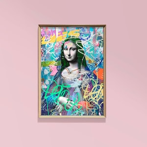 Gioconda, Mona Lisa, Framed Print,Altered Vintage ,Portrait Painting,Printed Art,Feminist Art,Eclectic Wall Art ,Altered Art, Graffiti Print