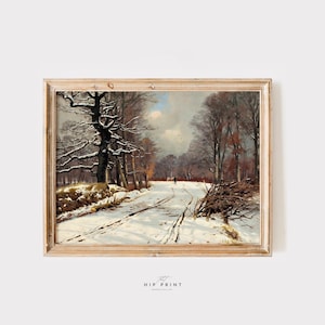 Vintage Winter Painting Wall Art | Snowy Winter Landscape Wall Art | Neutral Antique Printable | Vintage Rustic Digital Download