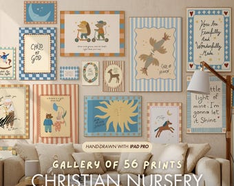 Christian Nursery Print Set, Bible Verse, Hand-Drawn Kids Art (Digital Download)