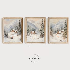 Winter Gallery Wall Art Set of 3 Prints | Christmas Wall Decor | Neutral Winter Gallery Wall Prints | Landscape Painting Digital Print