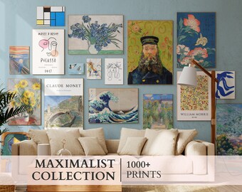 Eclectische galerijmuurkunstset, vintage en maximalistische prints (digitale download)