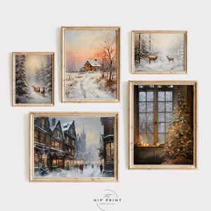 Set da parete della Galleria di stampe natalizie di 5, arte da parete stampabile di Natale vintage, decorazioni natalizie, poster di Natale, Natale vintage, digitale.