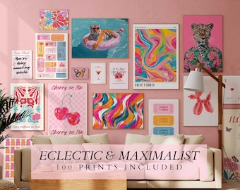 Set da 100 stampe artistiche da parete massimaliste - Set da parete eclettico - Poster alla moda - Arredamento per la casa massimalista - Decorazioni murali audaci.