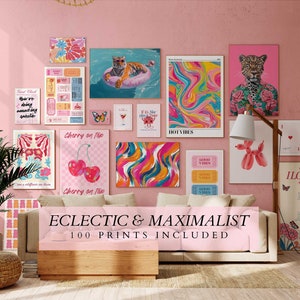 Gallery Set of 100 Maximalist Wall Art Prints - Eclectic Gallery Wall Set - Trendy Posters - Maximalist Home Decor - Bold Wall Decorations .