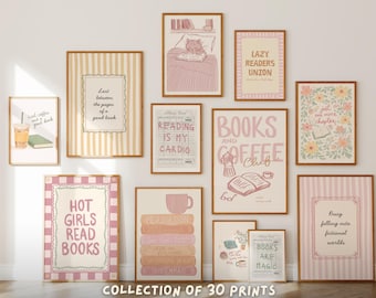 Pastel Bookish Art Prints, Cozy Reader Gallery Set (30), Literary Decor
