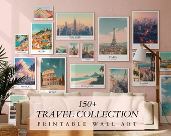 MEGA PACK DI 150 poster di viaggio, stampe di viaggi del mondo, arte digitale, città di decorazioni estetiche per la camera, poster stampe di paesaggi, stampe di viaggi vintage