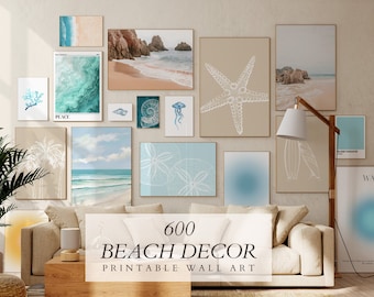 Set van 600 kustmuursetprints, nautisch decor, surfprints, prints zomermuurkunst, strandprints, vintage strandprints, kustdecor.