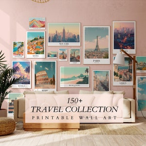 150+ Travel Wall Art Collection - Printable Posters of Iconic Cities - Vintage Travel Prints for Home Decor - Wanderlust Gallery Set .