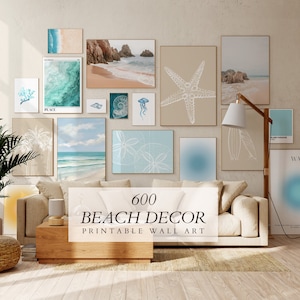 Juego de 600 impresiones de pared costeras, decoración náutica, impresiones de surf, impresiones de arte de pared de verano, impresiones de playa, impresiones de playa vintage, decoración costera.