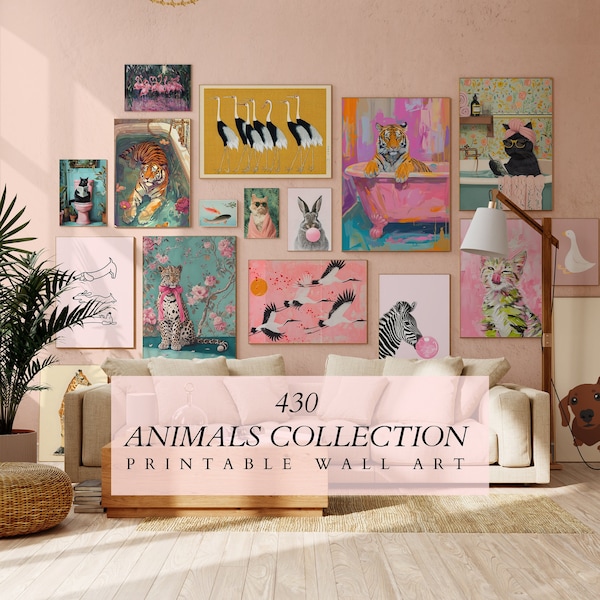 Mega Bundle of 430, Maximalist Wall Art,Funky Animals,Trendy Decor, Cute Print, Preppy Poster, Eclectic Wall Art ,Preppy Print Bundle