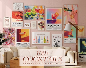 MEGA BUNDLE di oltre 100 stampe artistiche di cocktail, stampe di decorazioni da parete per cucina, decorazioni per la cucina alla moda, poster stampabili per cocktail, stampe da cucina retrò.