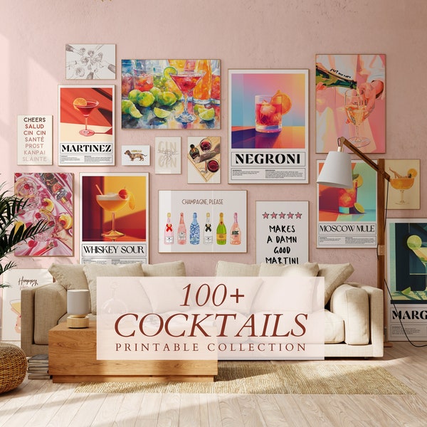 MEGA BUNDLE von 100+ Cocktails Kunstdrucke, Drucke Küchen Wandkunst, trendige Küchendekoration, Cocktail druckbares Poster, Retro Küchendrucke.