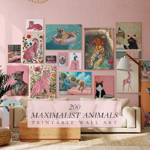 Mega Bundle von 200, Maximalist Wandkunst,Funky Tiere,Trendy Dekoration, Süßer Druck, Preppy Poster, Eklektische Wandkunst,Preppy Print Bundle