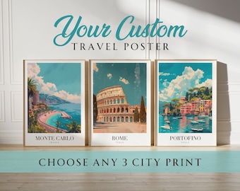 Customizable City Travel Poster Prints, Vintage Aesthetic Decor (Digital Download)