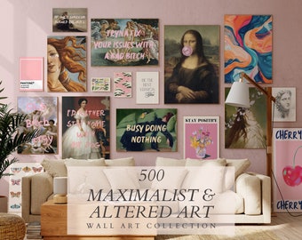 MEGA BUNDLE di set da parete della Galleria massimalista e arte alterata, arte da parete eclettica, decorazione per la casa massimalista, arte colorata, arte alterata stampabile.