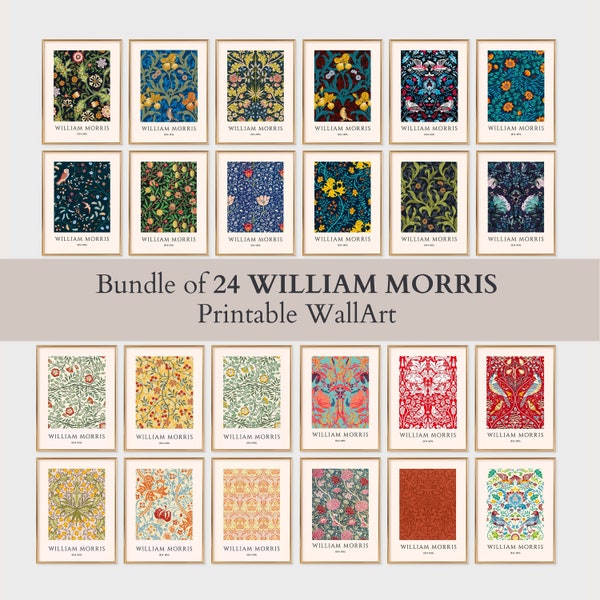 Paquete de 24 impresiones de William Morris, impresión Art Nouveau, conjunto de impresión de exposición, póster de William Morris, conjunto de impresión botánica, DESCARGA DIGITAL de moda