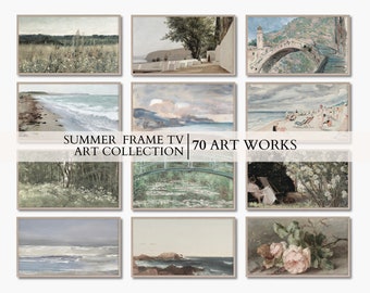 Frame TV Art Vintage Zomer, MEGA BUNDEL, Vintage Zeegezicht Kust Schilderijen, Beach House Decor, Samsung TV frame Vintage Schilderijen, Frame tv.