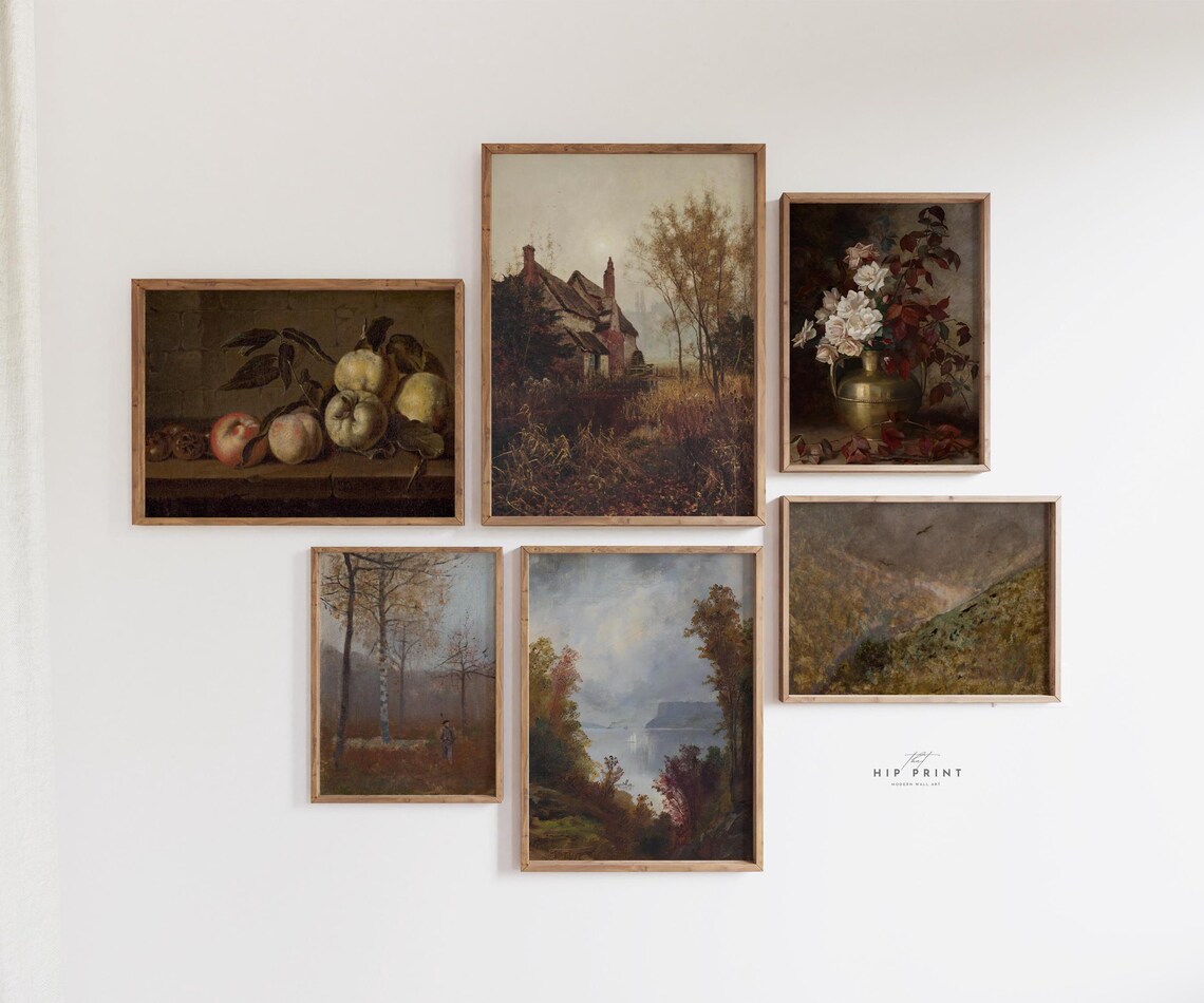 Vintage Autumn Gallery Wall Art Set Rustic Living Room Decor Muted ...