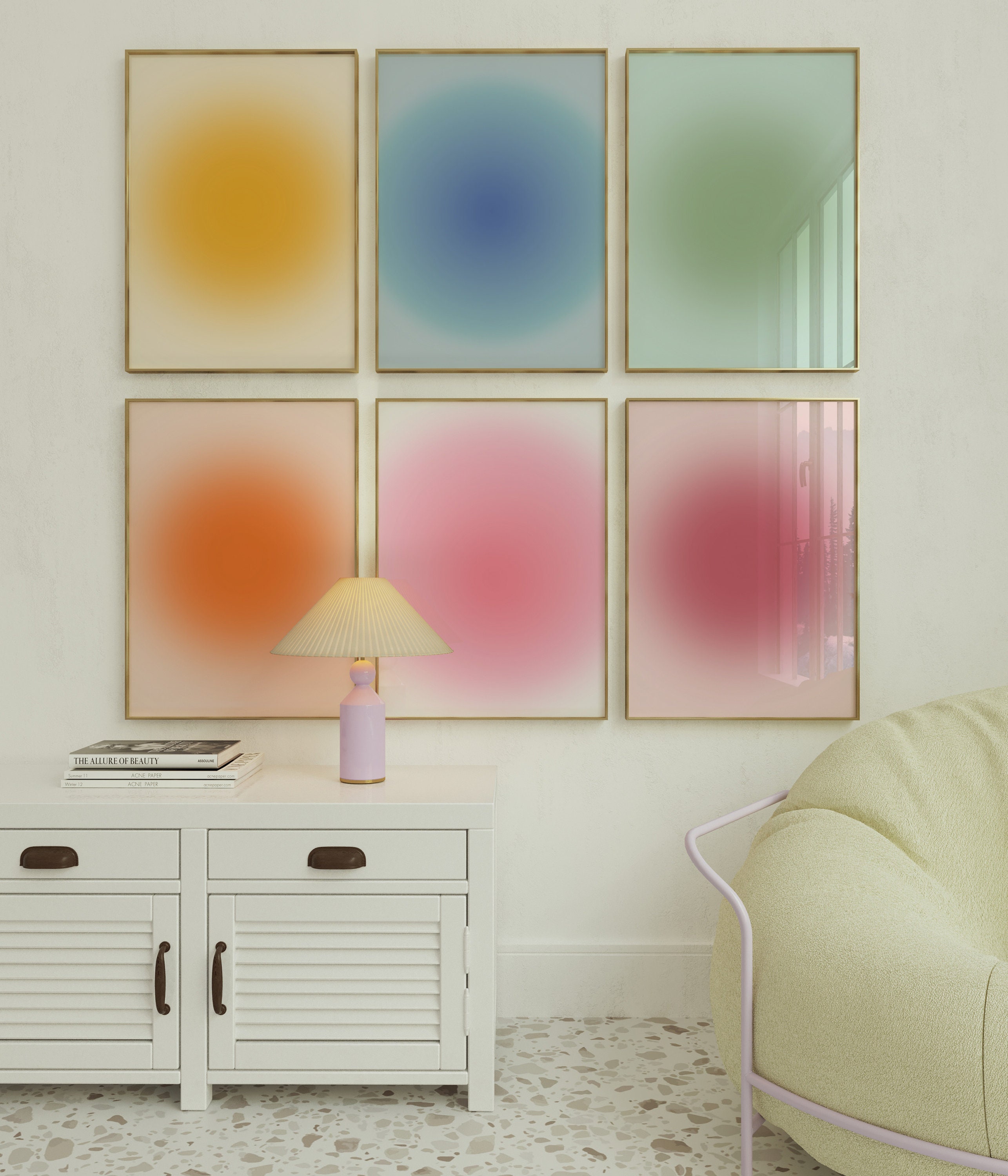 Positive Aura Posters Set of 6, Spiritual Poster, Grainy Gradient ...