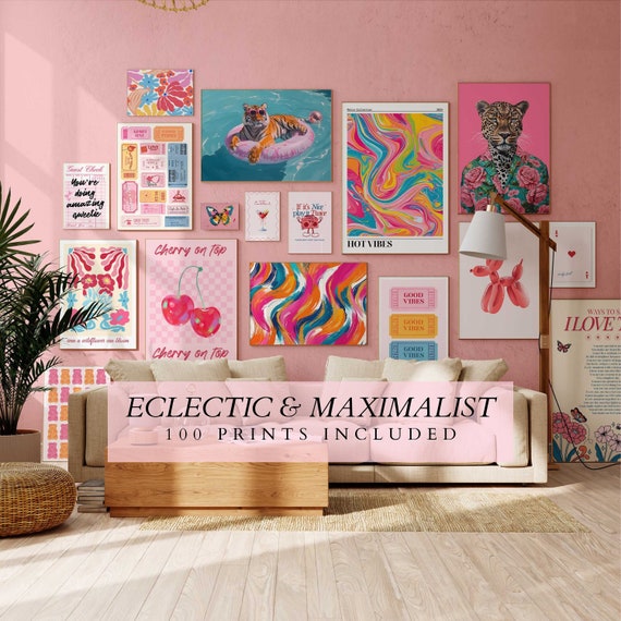 Gallery Set of 100 Maximalist Wall Art Prints - Eclectic Gallery Wall Set - Trendy Posters - Maximalist Home Decor - Bold Wall Decorations .