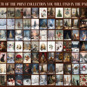 May include: A collection of 64 winter-themed printable images featuring snowy landscapes, Christmas trees, and holiday scenes. The images are perfect for creating cards, scrapbook pages, or other crafts.