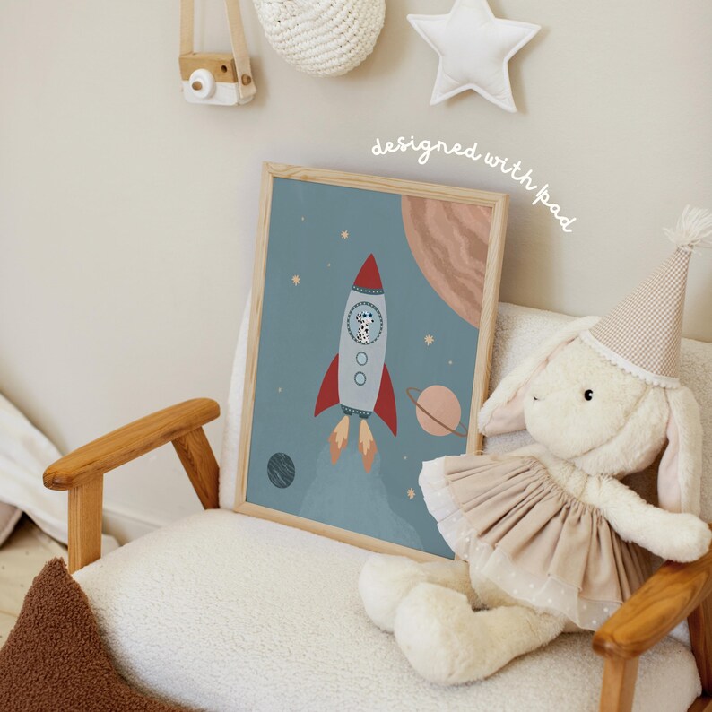 Rocket Ship Nursery Print, Space Wall Art, Gender Neutral Decor ...