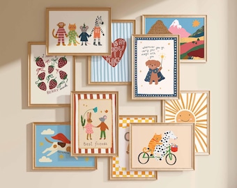 Playful Animal Nursery Prints, Kids Wall Art Set (Digital Download)