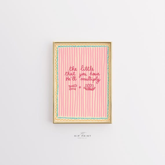 Trendy christian wall art, loaves fish bible print, faith quote poster, pastel scripture decor, cute jesus artwork, digital download