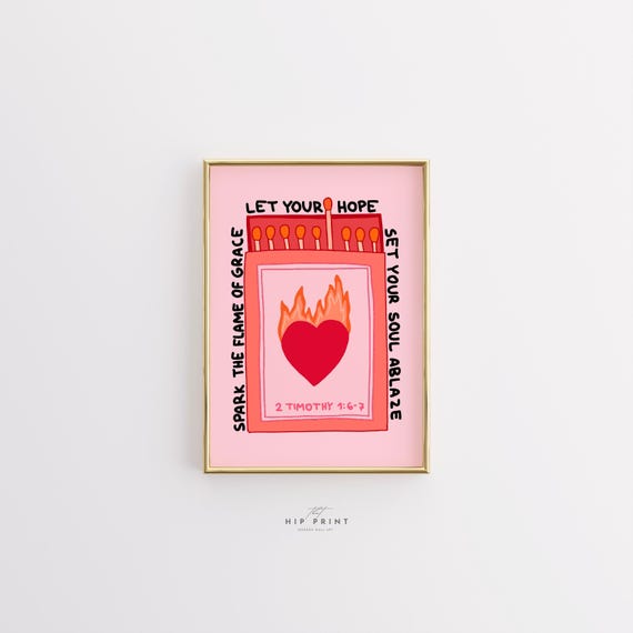 Christian Matchbox Print, Heart on Fire, Bible Verse Art (digital