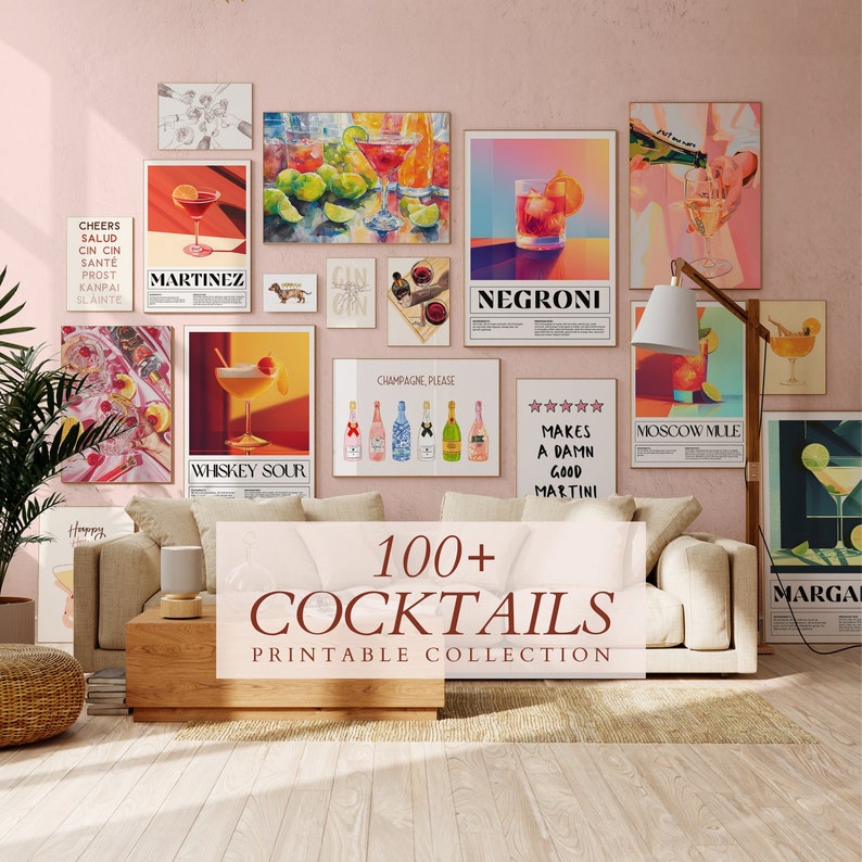MEGA BUNDLE di oltre 100 stampe artistiche di cocktail, stampe di decorazioni da parete per cucina, decorazioni per la cucina alla moda, poster stampabili per cocktail, stampe da cucina retrò. immagine 1