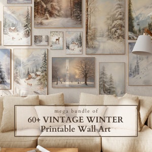 Set di stampe natalizie, Galleria di pareti invernali, 60 stampe natalizie, Decorazioni murali rustiche, Arte murale natalizia scaricabile e stampabile