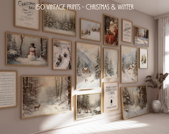 Christmas Print Set, Winter Wall Gallery, 150 Christmas Prints, Rustic Wall Decor, Xmas Printable Wall Art, Vintage Winter Print, Xmas Decor