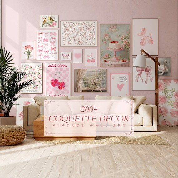 Coquette Wall Art Prints – Feminine Illustrations, Trendy Room Decor (Digital Download)