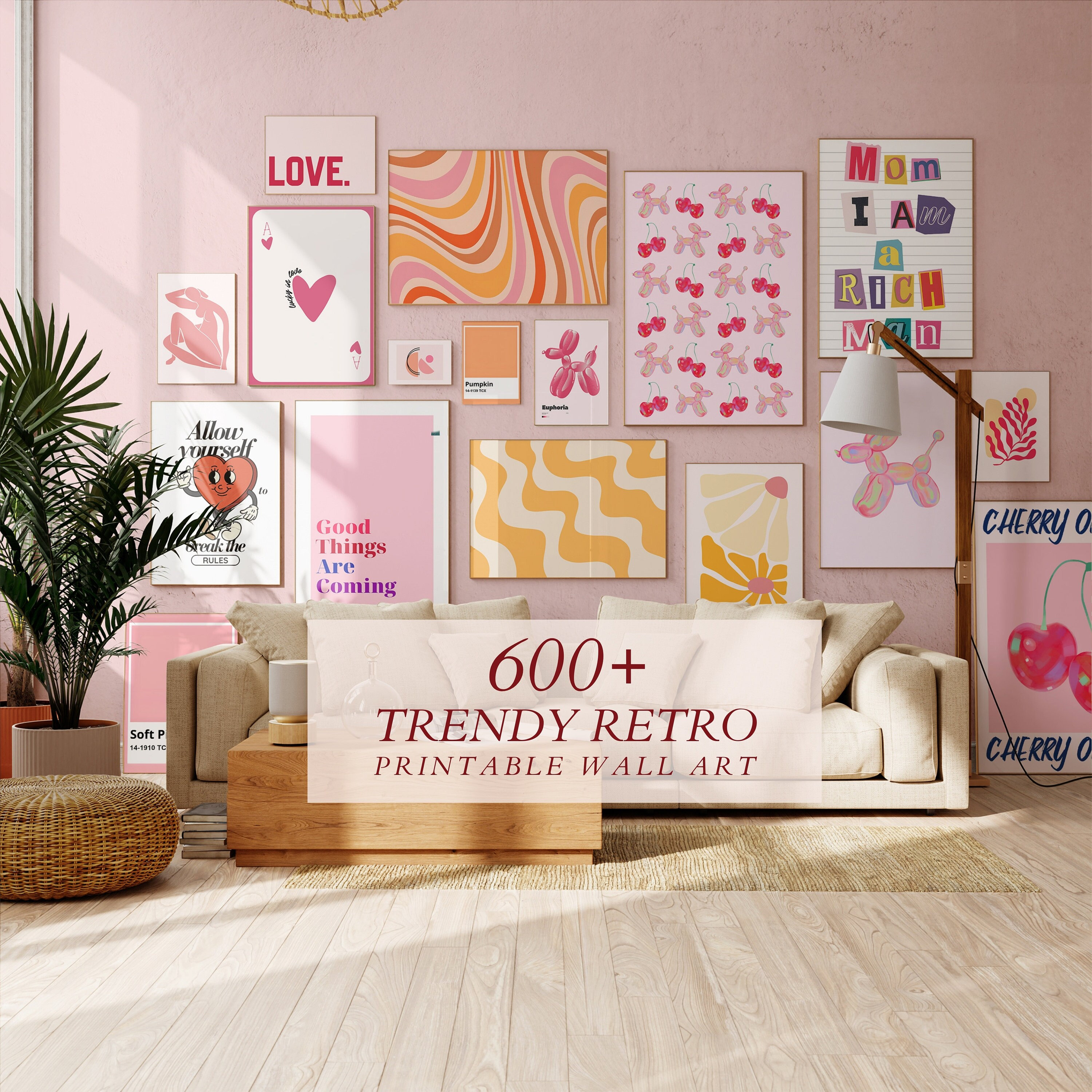 Set of 600 Trendy Wall Art - Eclectic Maximalist Wall Decor - Retro Fashion Prints - College Room Preppy Posters & Aesthetic Decor .