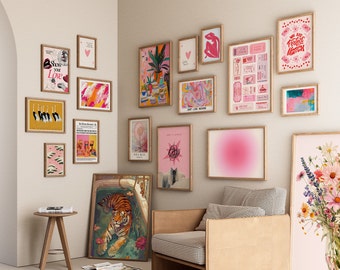 Pink Eclectic Gallery Wall Art Set of 60 (Digital Download)