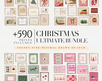 Megapaquete de arte mural navideño: 590 láminas, pósteres imprimibles, decoración navideña para el hogar, acogedoras ilustraciones navideñas, set navideño