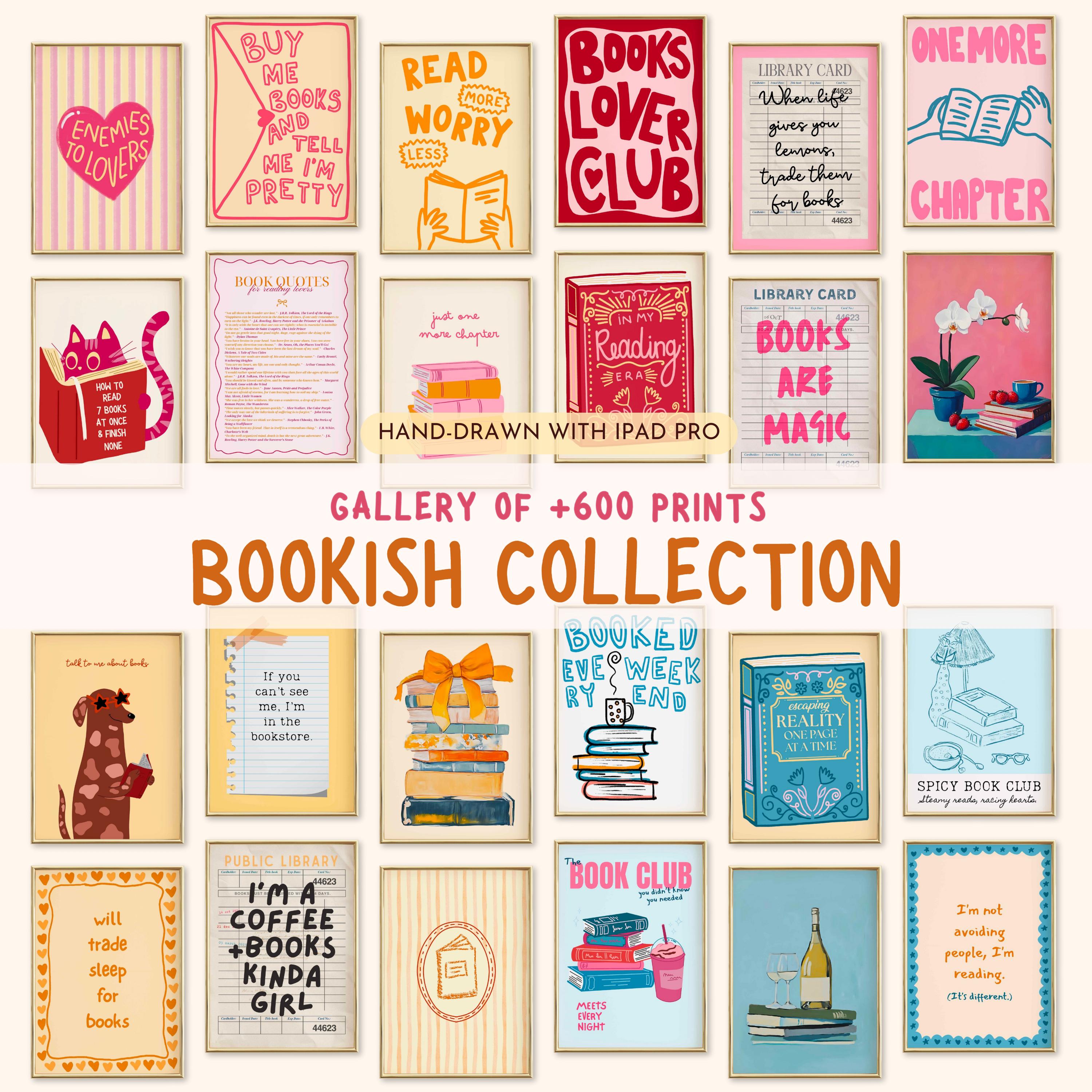 book lover wall art bundle, aesthetic bookish gallery, cozy reading decor set, printable book posters, digital download, library gift idea
