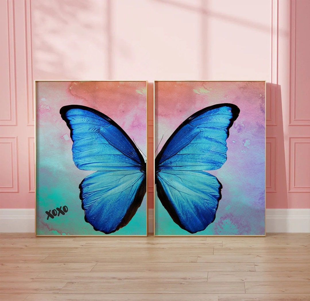 Blue Split Butterfly Wall Art Set Preppy Y2k Room Decor for Etsy