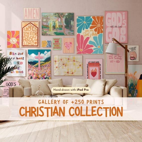 Christian wall art bundle of 250, bible verse prints, faith quote decor, digital download, trendy scripture poster set, pastel Jesus artwork