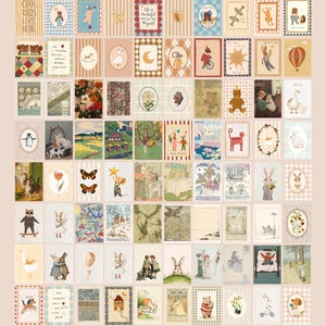 Puede incluir: Una colecci&oacute;n de grabados art&iacute;sticos de estilo vintage con diversas ilustraciones, incluyendo animales, flores y escenas caprichosas. Los grabados presentan colores suaves y una est&eacute;tica nost&aacute;lgica. El texto en la parte superior dice "PREVIEW OF THE PRINTS YOU WILL FIND IN THIS PACKAGE". El texto en la parte inferior dice "discover all the artworks by buying this collection".
