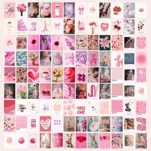 May include: A collage of pink and white images with various themes, including hearts, flowers, cherries, swans, and the words "This is my happy place".