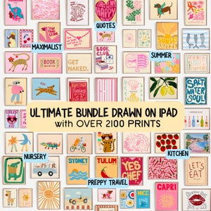 2100+ Digital Wall Art Bundle, Preppy Summer Prints, Travel Decor, Nursery, Kitchen, Coastal, Quote Posters, Trendy Aesthetic Gallery Set