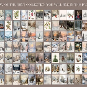 May include: A collection of 64 winter-themed illustrations featuring snowy landscapes, forests, animals, and people. The illustrations are in a variety of styles, from realistic to whimsical.