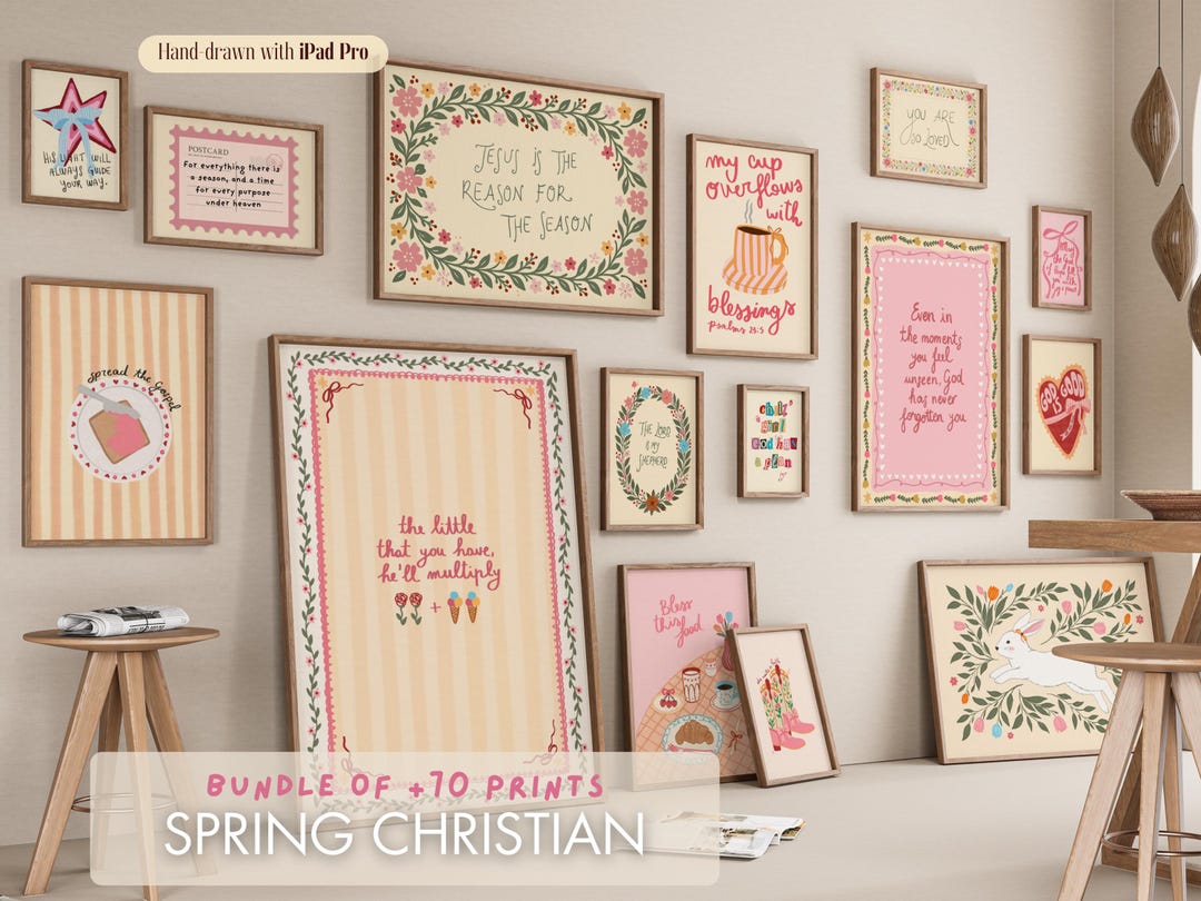 70 Piece Christian Wall Art Print Set, Floral Bible Verse Decor ...