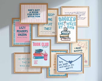 Set di stampe per amanti dei libri, accogliente decorazione murale a tema libri (download digitale)